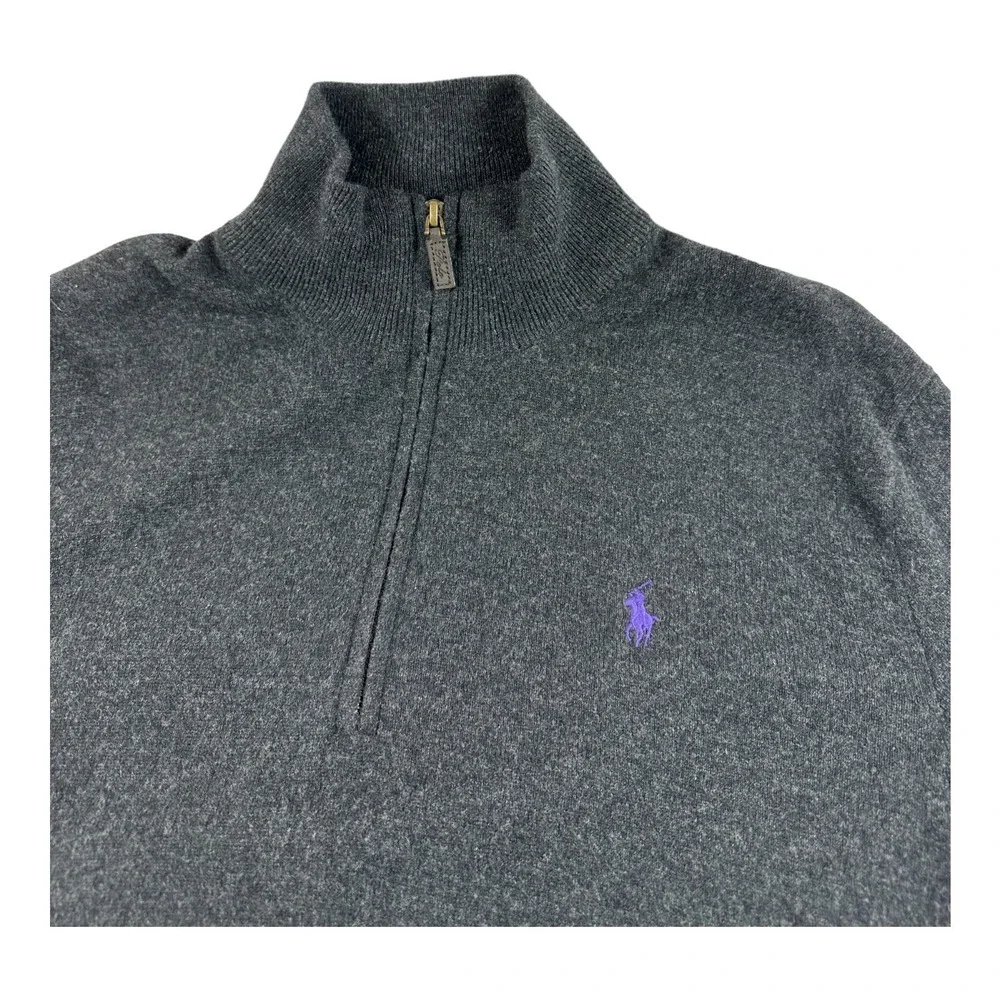 Polo Ralph Lauren Heathered Gray Pure Merino Wool 1/2 Zip Sweater Mens 2XL XXL